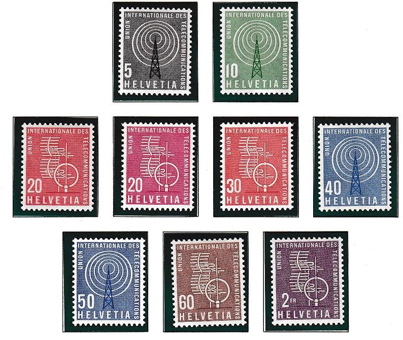 Switzerland for international telecommunication union  #10O1-10O9 MH 1958-1960