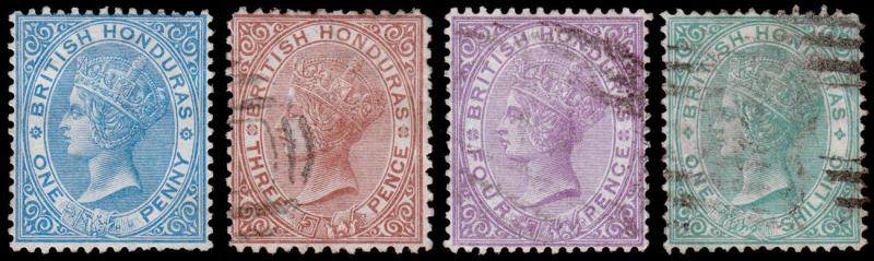 British Honduras Scott 8-10, 12 (1877-79) Used/Mint H F-VF, CV $144.50 M