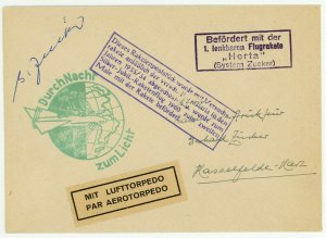 GERMANY AeroTorpedo HERTA 1960 Rocket Mail ZUCKER Signature Cover Slogan Cachet