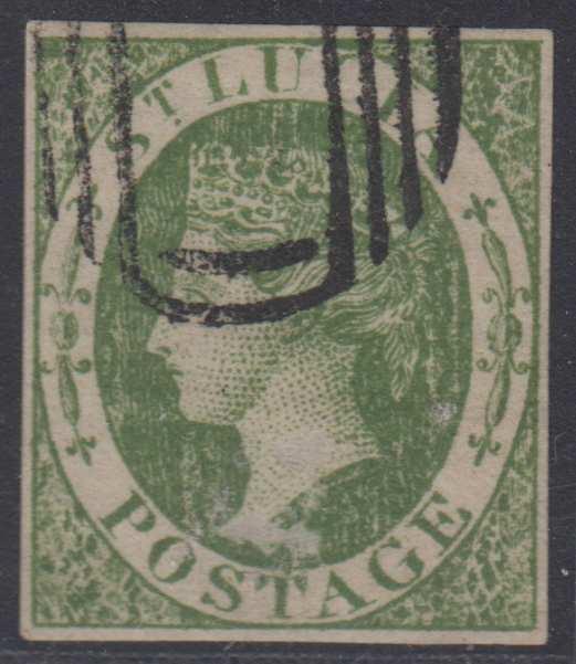 BC SAINT LUCIA 1860 QV Sc 3 TOP VALUE FORGERY MUTE CANCEL (CV$225) 