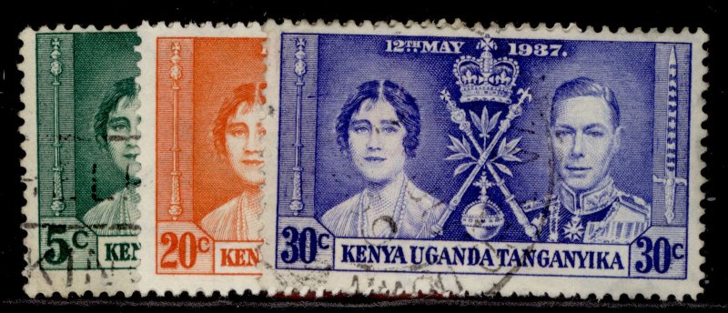 KENYA UGANDA TANGANYIKA GVI SG128-130, CORONATION set, FINE USED.