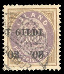 Iceland #68 Cat$80, 1903 100a brown and violet, used