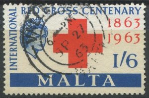 Malta Sc#293 Used, 1s6p bl & red, Centenary of the Red Cross (1963) (1963)