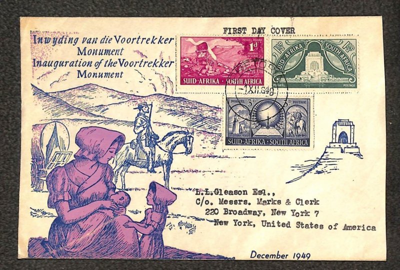 SOUTH AFRICA 112-114 STAMP SET MARKS & CLERK PRETORIA FDC FIRST DAY COVER 1949