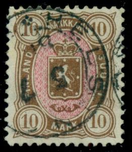 FINLAND #37 10mk brown & rose, used w/full town cancel, Kaiser cert, Scott $750.