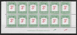 SEYCHELLES SGD10 1965 3c SCARLET & GREEN DUE IMPRINT/PLATE BLOCK OF 12 MNH