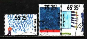 Netherlands-Sc#B641-3- id7-used semi-postal set-Children & water-1988-