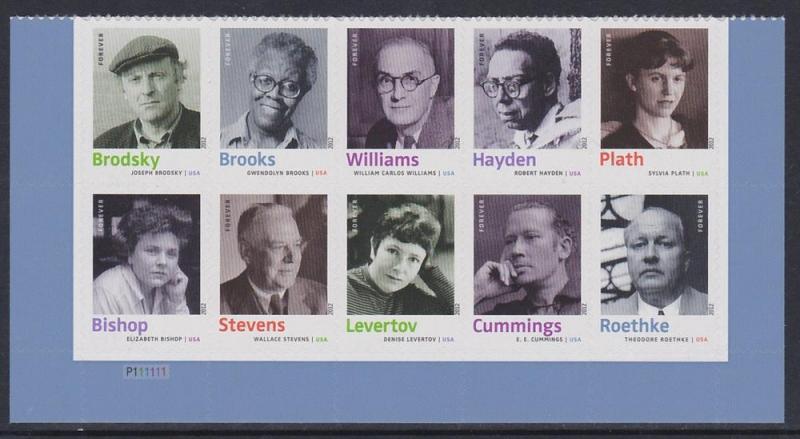 US 4663a Twentieth-Century Poets Plate Block MNH