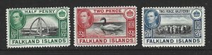 FALKLAND ISLANDS Scott #84, 86 & 87b  Mint Partiial Set 2018 CV $6.55