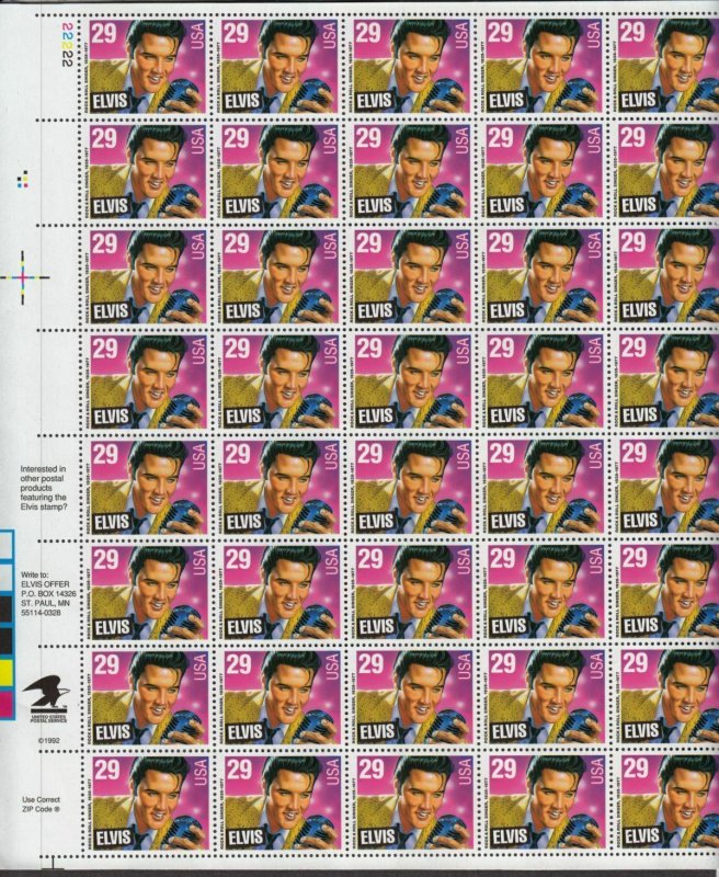 1993 Elvis Presley American Music 29c Sc 2721 classic design full sheet of 40