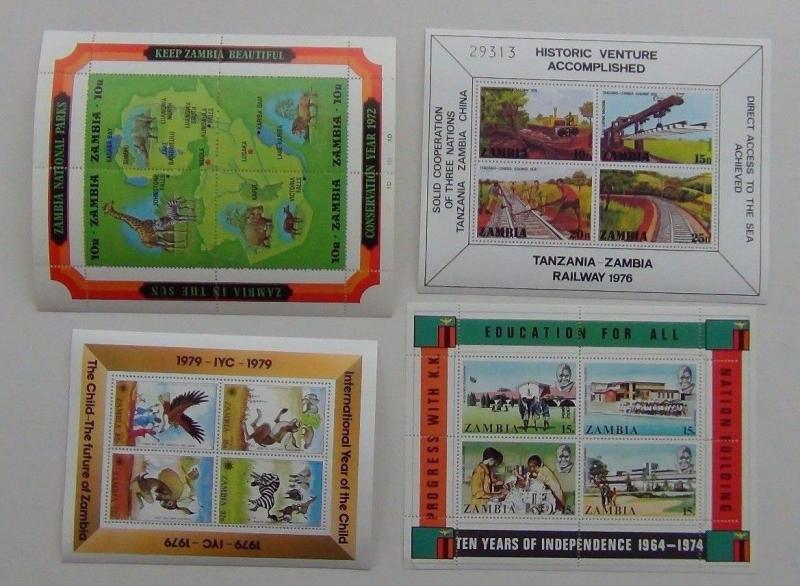 Zambia 4 x M/S 1972 Park 1974 Independence 1976 Railway 1979 IYC M/S MNH