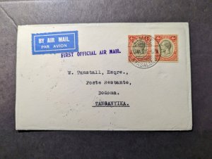 1932 British Nyasaland Airmail First Flight Cover FFC Limbe to Dodoma Tanganyika