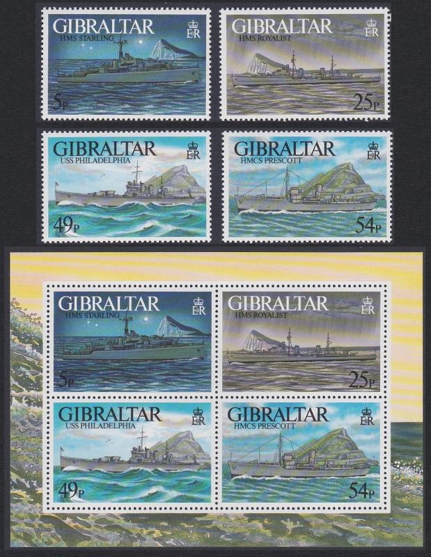 Gibraltar Second World War Warships 4v+MS 4th series SG#MS779 SC#714 CV?10+