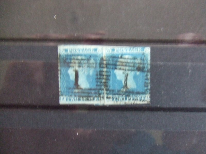 QV 1841 2d blue pair with #1 cancel