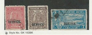 India - Tranancore, Postage Stamp, #O46, O48, O50 Used, 1939