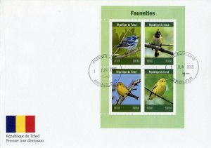 Chad 2019 FDC Warblers Warbler 4v M/S Cover Fauvettes Birds Stamps