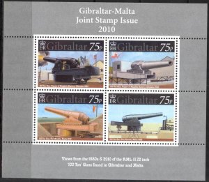 Gibraltar 2010 Joint issue with Malta Guns S/S MNH**