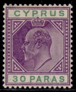 CYPRUS EDVII SG63c, 30pa purple & green, LH MINT. Cat £325. DAMAGED US