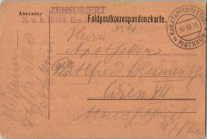 Austria Soldier's Free Mail 1915 K.u.K. Etappenpostamt, Piotrkow Feldpost Car...