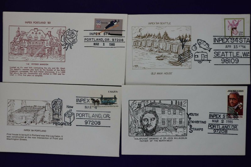 INPEX show cachet lot philatelic souvenir cover Portland Seattle OR 1980-1985