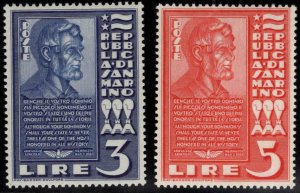 San Marino Scott 186-187 MH* 1938 Abraham Lincoln stamps from souvenir sheets