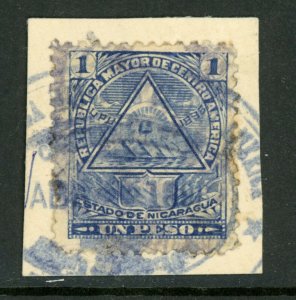 Nicaragua 1896 Seebeck 1 Peso Coat of Arms Postally Used B913   ⭐⭐⭐⭐⭐⭐