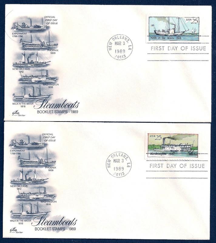 UNITED STATES FDCs (5) 25¢ Steamboats 1989 ArtCraft