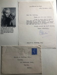 1949 Chelsea England Cover To Purley Laurence Olivier Actor W Letter Signed