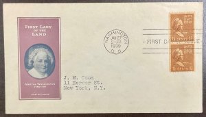 849 Ioor cachet Martha Washington Coils, Prexie Series FDC 1939