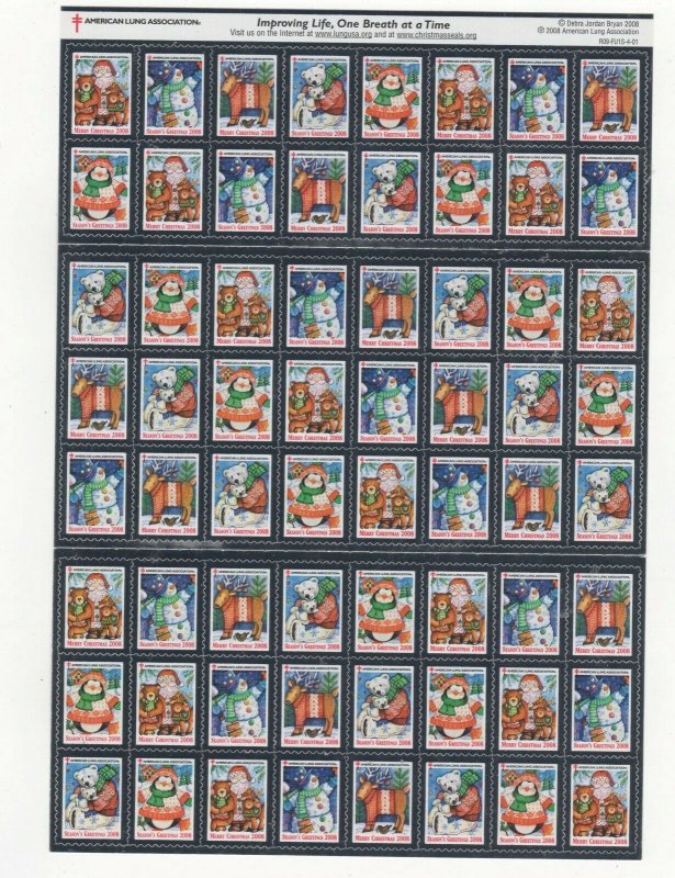 USA - American Lung Association 2008 Foil Christmas Stamps, Sheet of 64 unused