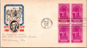 FDC 1939 SC #854 Torkel Gundel Cachet - New York, Ny - Block Of 4 - J623