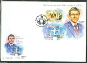 TOGO 2014 65th  ANNIVERSARY  OF THE CREATION OF NATO TRUMAN & RASMUSSEN S/S FDC