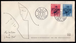 Norway 1960 Sc#B64-65 World Refugee Year Set (2) F.D.C.Jean Cocteau