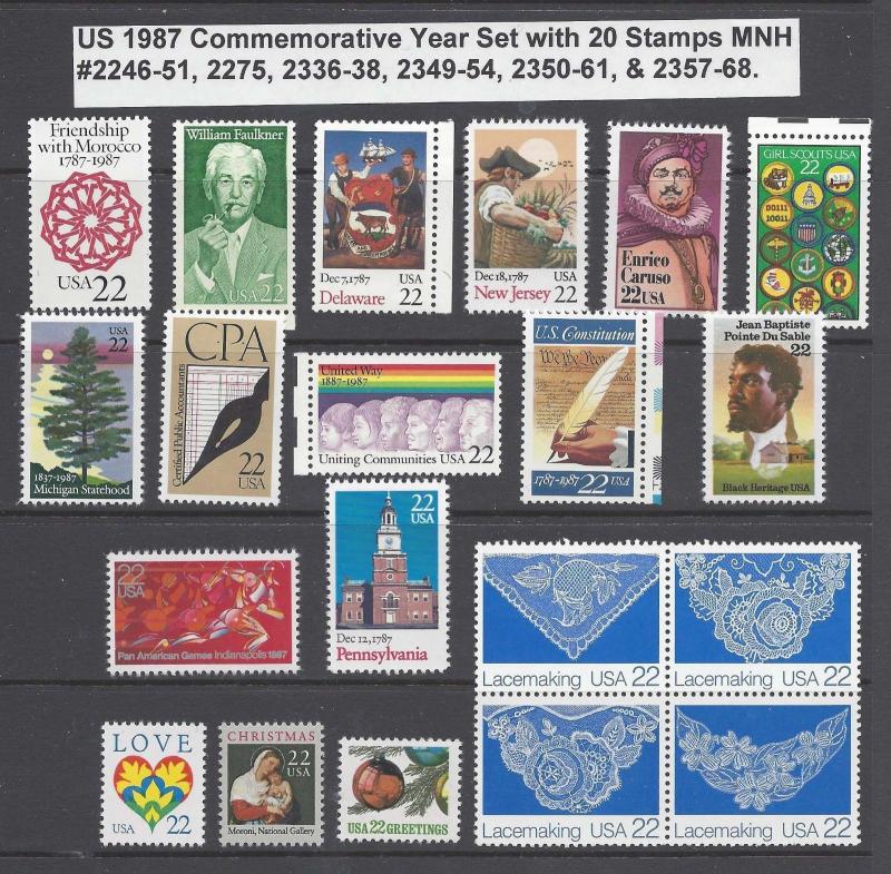 US 1987 Commemorative Year Set with 20 Stamps MNH