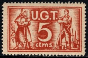 1937 Spain Civil War Charity Poster Stamp 5 Cent General Union Workers U.G.T.