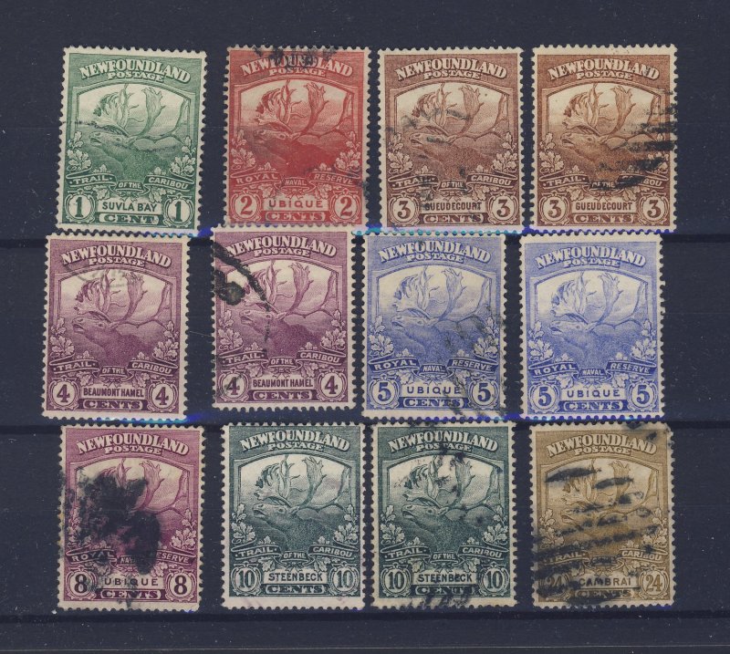 12x Newfoundland Caribou U stamps #115-116-2x117-2x118-2x119-121-122-125 $110.00