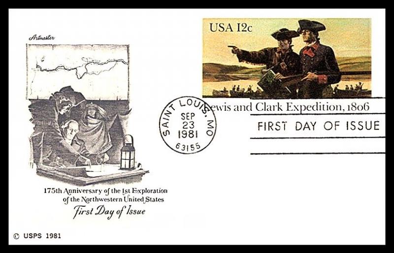#UX91 Lewis and Clark Post Card - Artmaster Cachet 18EV