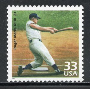 1999 Celebrate the 1960s Roger Maris Single 33c Postage Stamp, Sc#3188n, MNH, OG