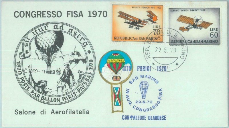 83058 - SAN MARINO - Postal History - special EVENT COVER: BALLOON post 1970