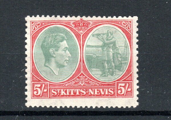 St Kitts-Nevis 1938-50 5s King George VI and Christopher Columbus SG77 MNH