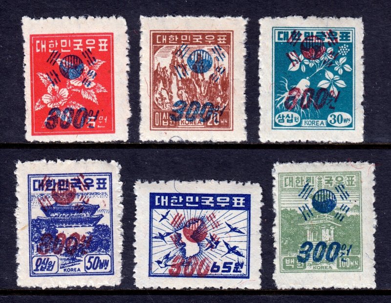 KOREA — SCOTT 177/181 — 1951 SURCHARGE ISSUE — MH — SCV $21