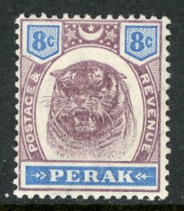 Malaya 1895 Perak 8¢ Lilac & Blue  Tiger Scott 52 Mint K74 ✔️