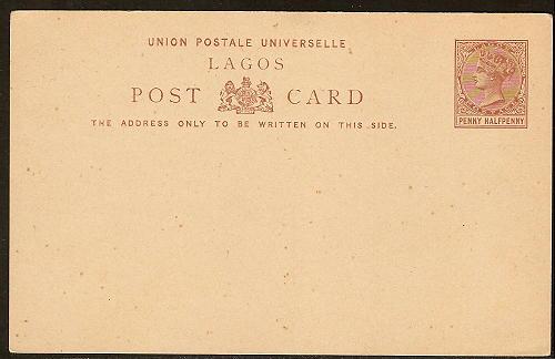 Lagos   Mint 1887 unused very fine  post card   H&G PC2.