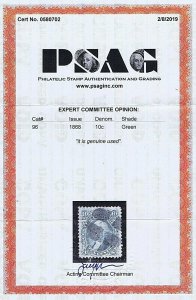 SC# 96 USED, 10 CENT WASHINGTON, SEGMENTED CORK CANCEL, 1868, 2019 PSAG CERT