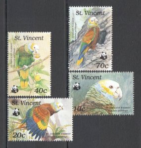 Ft143 1989 St. Vincent Wwf Flora & Fauna Birds Parrots #1222-25 1Set Mnh