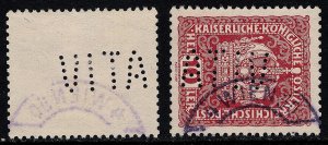 Austria - 1916 - Scott #148 - used - VITA perfin