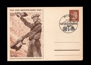 Germany Ostland Ovpt Hiler Stamp Day Sailor 1942 Riga 1 Day Only Postal Card 2