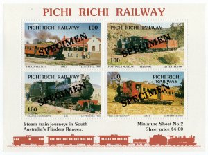 (I.B) Australia Cinderella : Local Railways Mini-Sheet (Pichi Richi) specimen