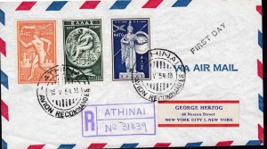 Greece 1954 Registered First Day Cover OTAN/Nato C71-C73 to New York.  Europa