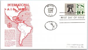 US FIRST DAY COVER 10c AIRMAIL LIBERTY BELL ANDERSON CACHET AT MIAMI 1960